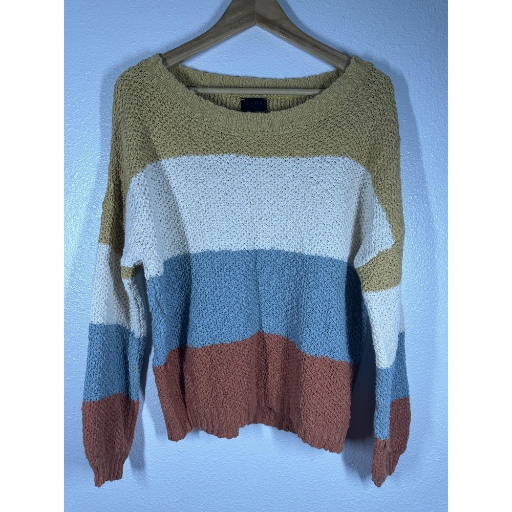 Moss Rose Sweater Womens Medium Colorblock Stripe Knit Cotton Pullover BZL045